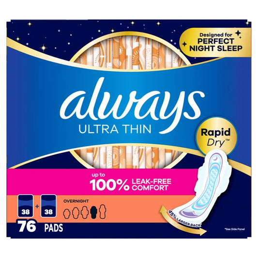 always Ultra Thin Advanced Overnight Pads, 76-count