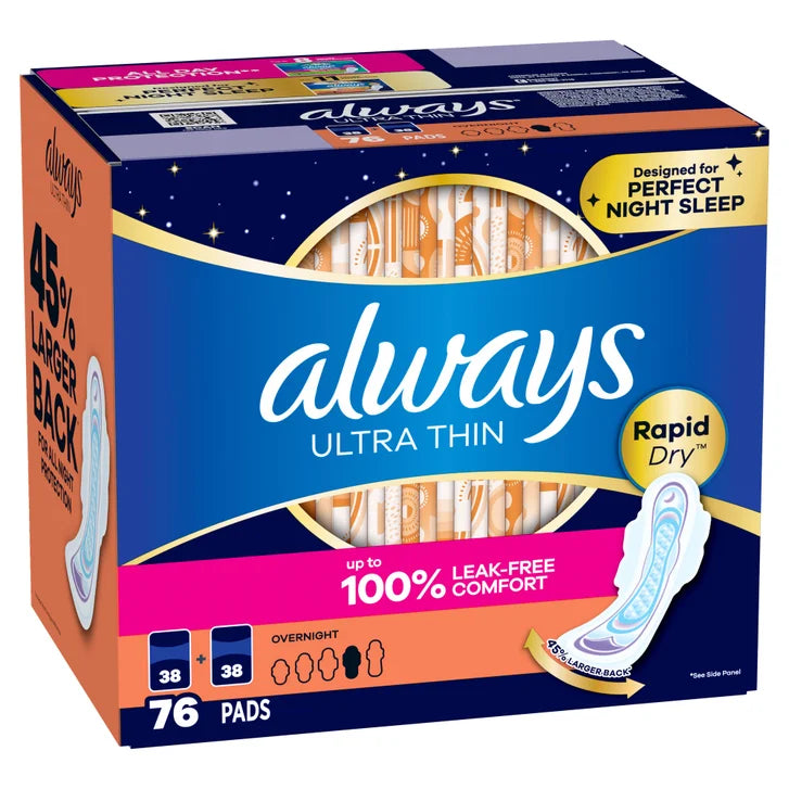 always Ultra Thin Advanced Overnight Pads, 76-count