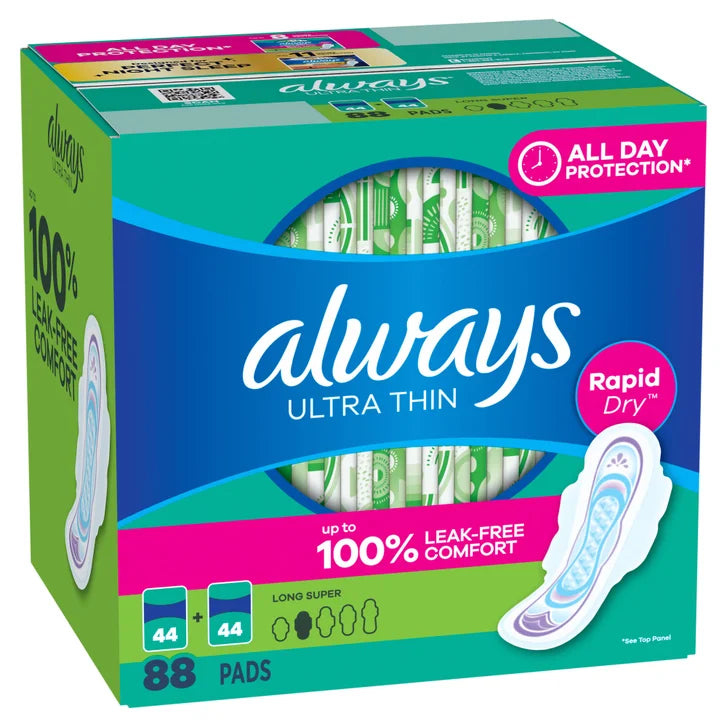 always Ultra Thin Advanced Long Pads, 88-count