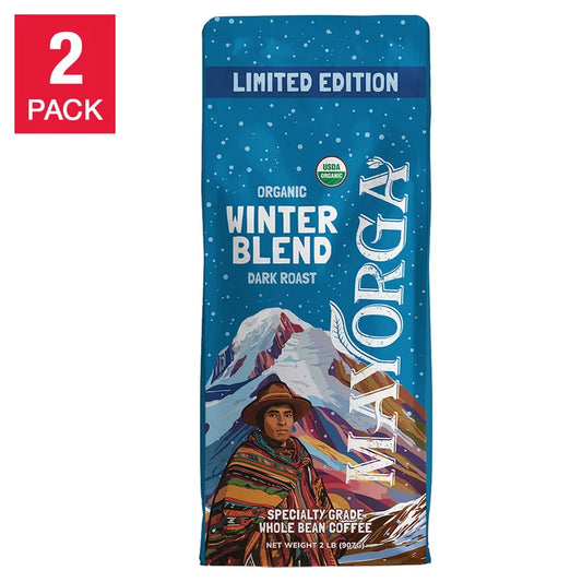 Mayorga Organic Winter Blend, USDA Organic, Dark Roast, Whole Bean Coffee, 2lb, 2-pack