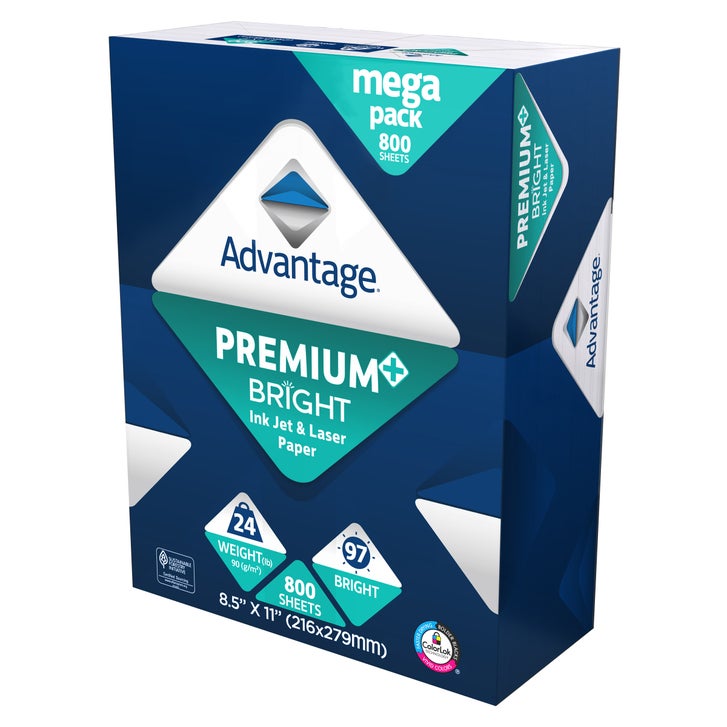 Advantage Premium Bright Ink Jet and Laser Paper, 8.5"x11" Letter, White, 24lb, 97 Bright, 1 Ream of 800 Sheets