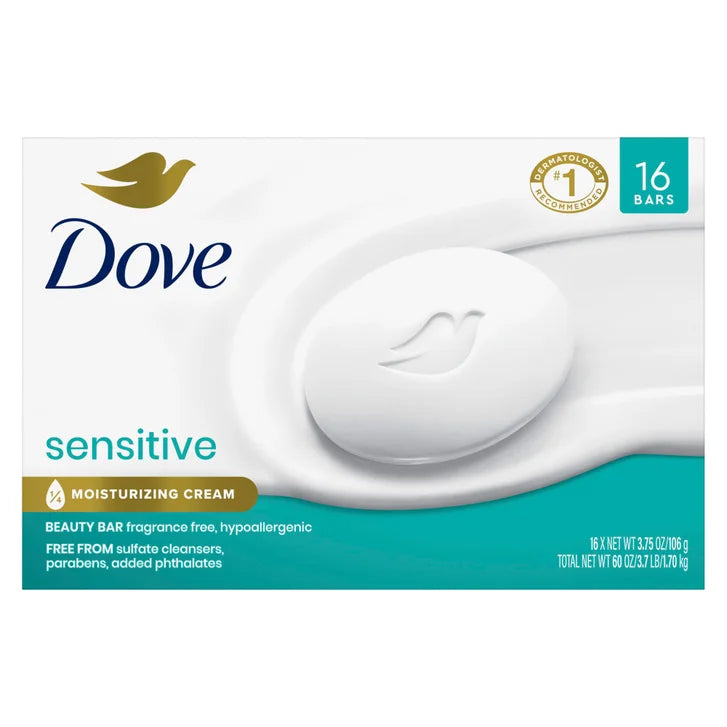 Dove Moisturizing Beauty Bar Soap Sensitive Skin, 3.75 oz, 16 Bars