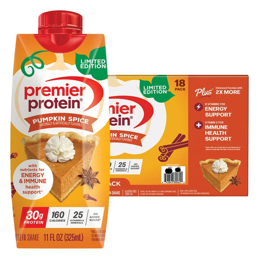 Premier 30g Protein PLUS Energy and Immune Support Shakes 11 fl. oz., 18-pack, Pumpkin Spice