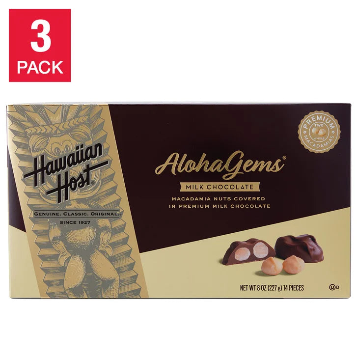 Hawaiian Host Aloha Gems, Milk Chocolate Covered Macadamia Nuts, 8 oz, 3-count