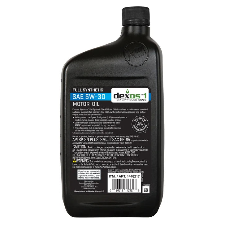 Kirkland Signature 1-Quart 0W20 & 5W30 Full Synthetic Motor Oil, 12-pack