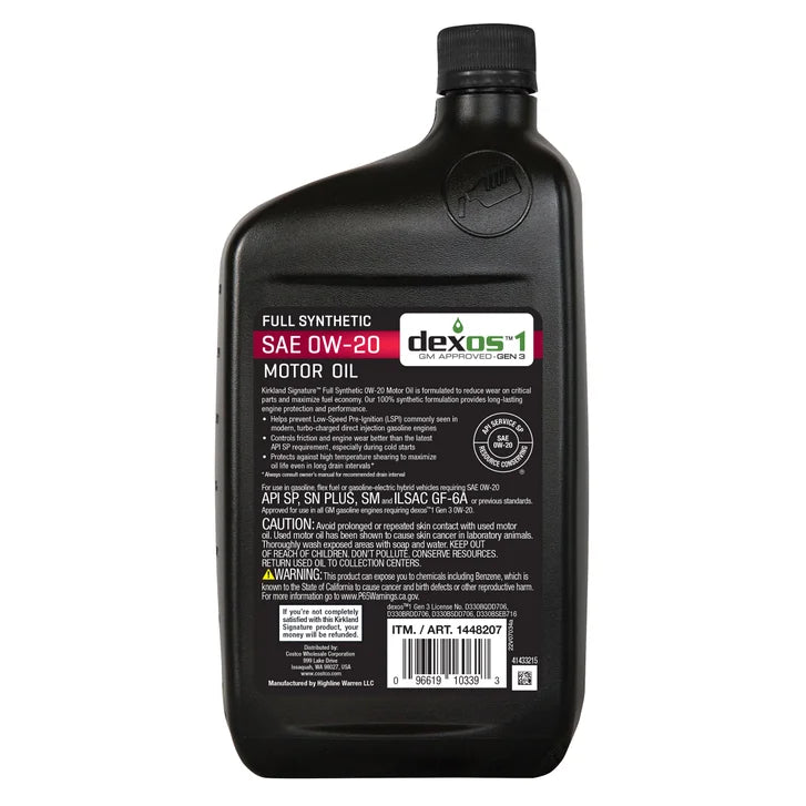 Kirkland Signature 1-Quart 0W20 & 5W30 Full Synthetic Motor Oil, 12-pack