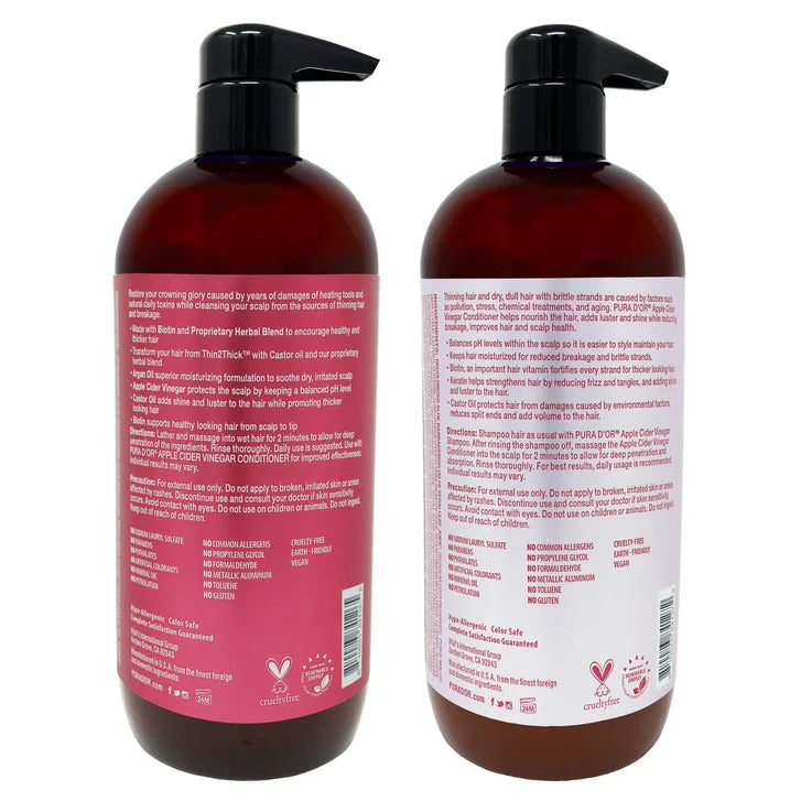 Pura d'or Apple Cider Vinegar Thin2Thick Clarifying and Detoxing Shampoo & Conditioner Duo