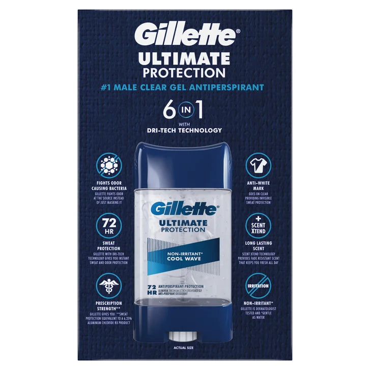 Gillette Ultimate Protection 6-in-1 Antiperspirant, 3.8 oz, 5-pack