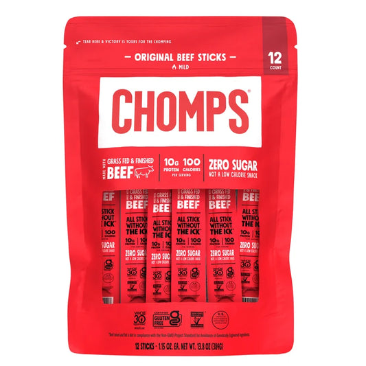 Chomps Original Beef Sticks, Mild, 12 Individually Wrapped Sticks