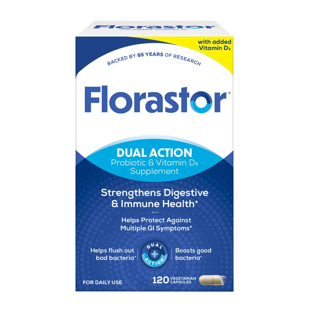 Florastor Daily Probiotic with Vitamin D3, 120 Vegetarian Capsules