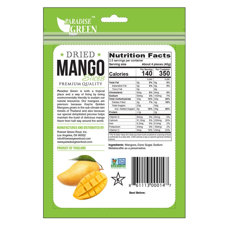 Paradise Green Premium Dried Mango Slices, 3.5 oz, 8-count