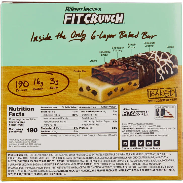 FITCRUNCH Protein Bars, 16g Protein, Mint Chocolate Chip, 1.62 oz, 18-count