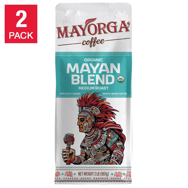 Mayorga Organics Mayan Blend, USDA Organic, Medium Roast, Whole Bean Coffee, 2lb, 2-pack