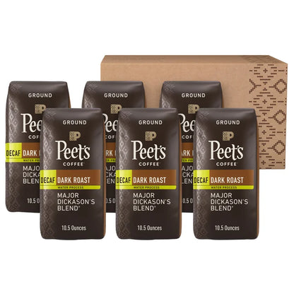 Peet's Coffee Decaf Major Dickason's Ground, 10.5 oz Bags, 6-pack
