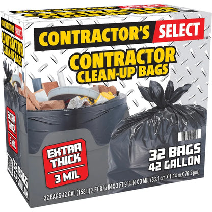 Contractor's Select Contractor Bags, Extra Thick, Black, 42 Gallon, 32-count