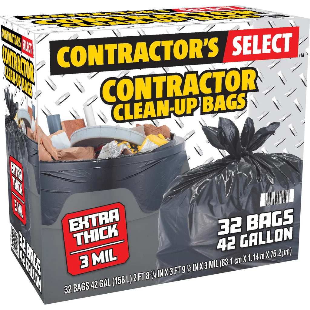 Contractor's Select Contractor Bags, Extra Thick, Black, 42 Gallon, 32-count