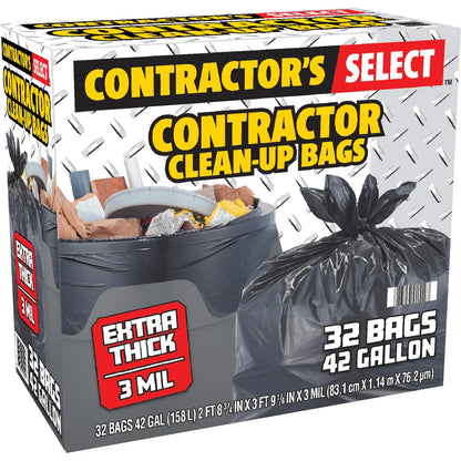 Contractor's Select Contractor Bags, Extra Thick, Black, 42 Gallon, 32-count