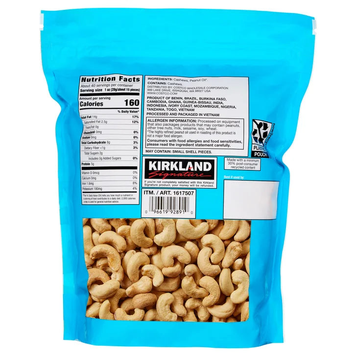 Kirkland Signature Fancy Whole Cashews, Unsalted, 2.5 lbs