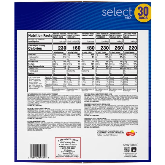 Frito Lay Select Mix, Variety Pack, 30-count