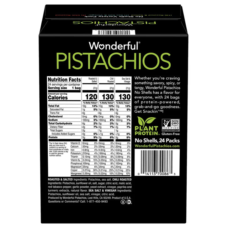 Wonderful Pistachios, No Shell, Variety Pack, .75 oz, 24-count