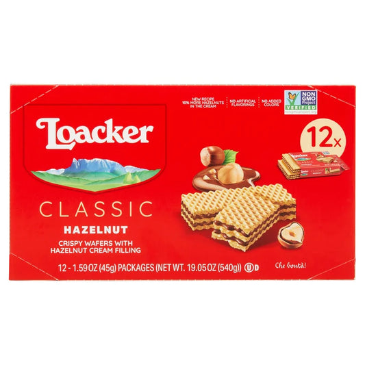 Loacker Classic Crispy Wafers, Hazelnut, 1.59 oz, 12 Count
