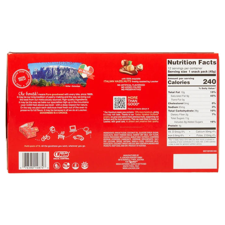 Loacker Classic Crispy Wafers, Hazelnut, 1.59 oz, 12 Count