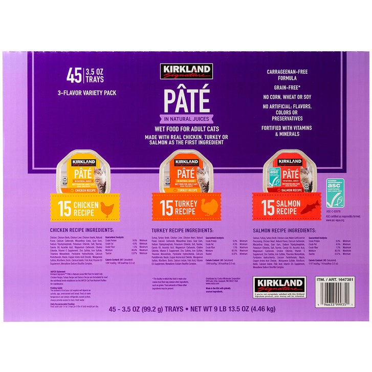 Kirkland Signature Pate Cat Food Variety Pack, 3.5 oz, 45-count