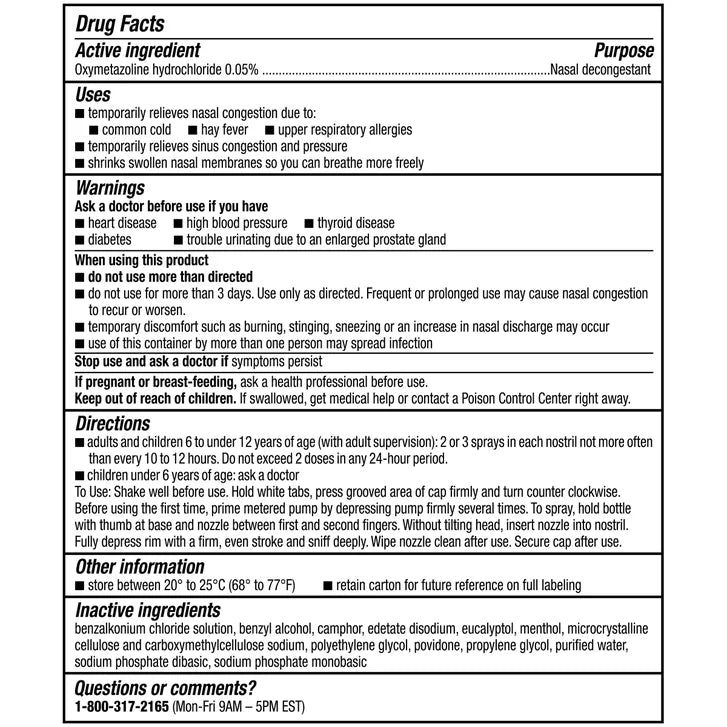 Afrin No Drip Severe Congestion 12 Hour Nasal Pump Mist, 60 mL