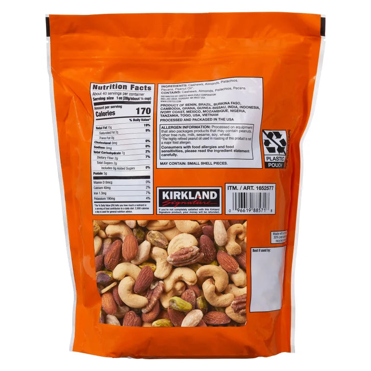 Kirkland Signature Extra Fancy Mixed Nuts, Unsalted, 2.5 lbs