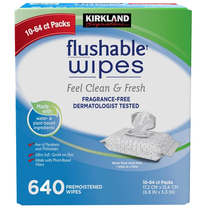 Kirkland Signature Premoistened Flushable Wipes, Fragrance Free, 640-count