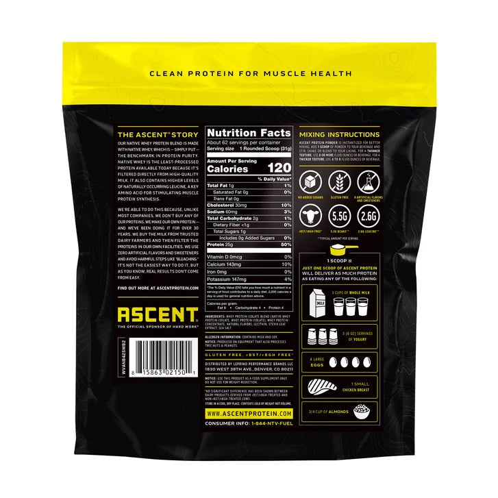 Ascent 100% Whey, Native Whey Protein Blend, Vanilla Bean, 4.25 lbs