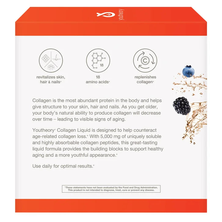 youtheory Collagen Liquid, Berry Flavor, 30 Packets
