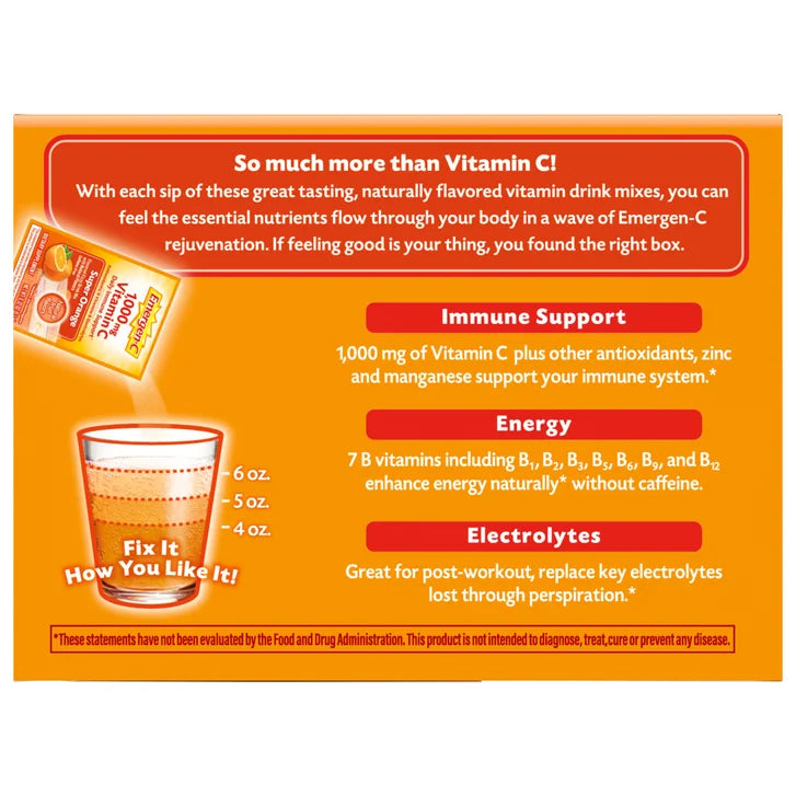 Emergen-C 1000 mg Vitamin C Daily Immune Support Variety Pack Drink Mix, 120 Packets