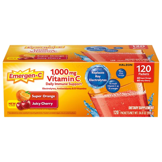Emergen-C 1000 mg Vitamin C Daily Immune Support Variety Pack Drink Mix, 120 Packets