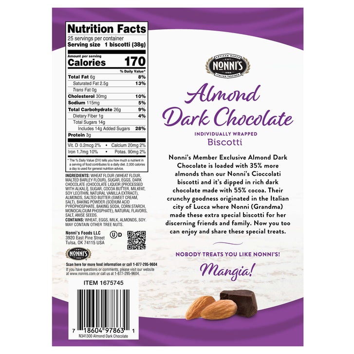 Nonni’s Biscotti, Almond Dark Chocolate, 25-count