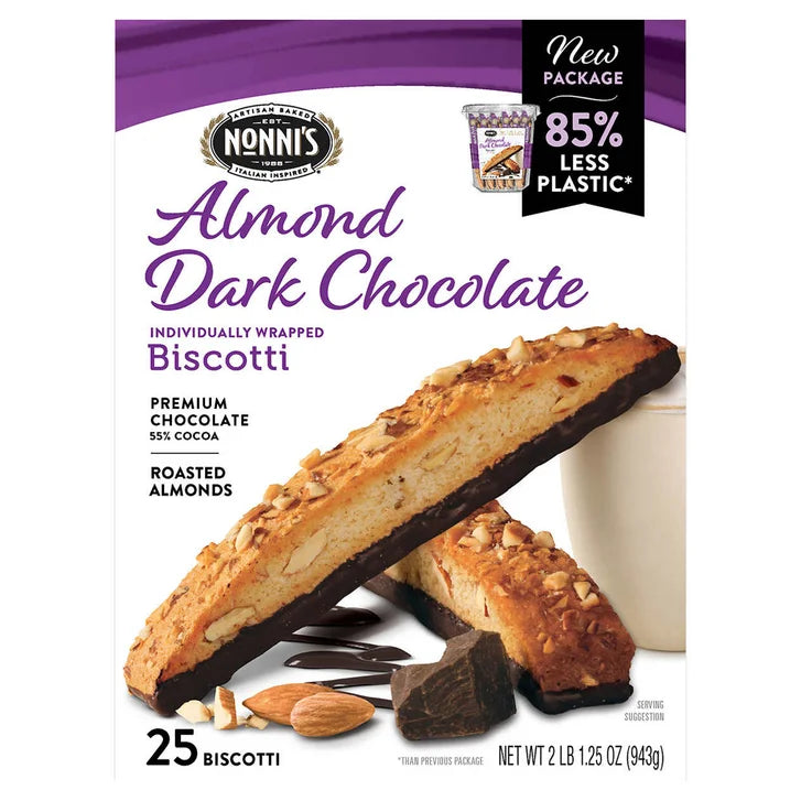 Nonni’s Biscotti, Almond Dark Chocolate, 25-count