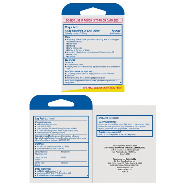 Benadryl Allergy Tablets, 3 Servings per Box, 6 Boxes