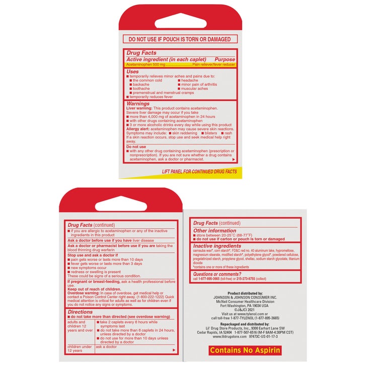 Tylenol Extra Strength Acetaminophen, 500 mg, 3 Servings per Box, 6 Boxes