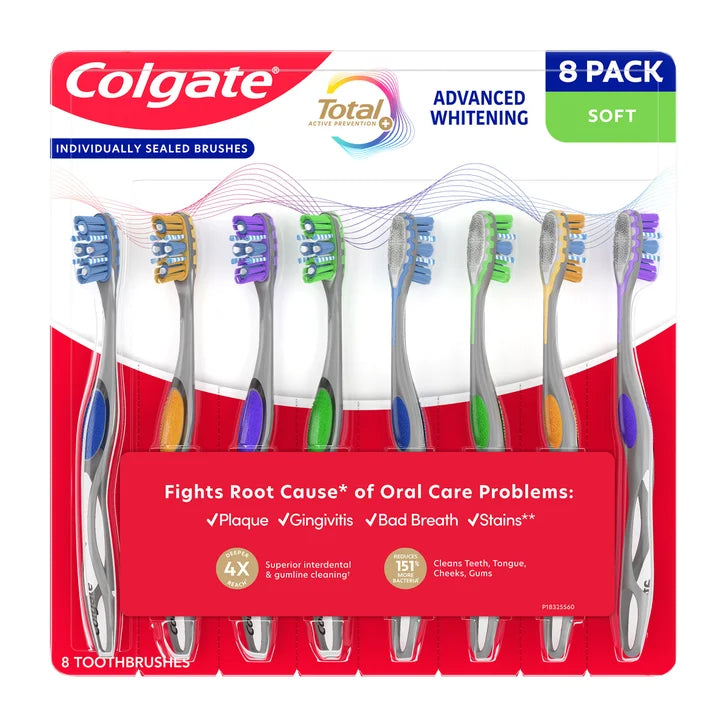 Colgate Total Advanced Whitening Toothbrush, 8-pack