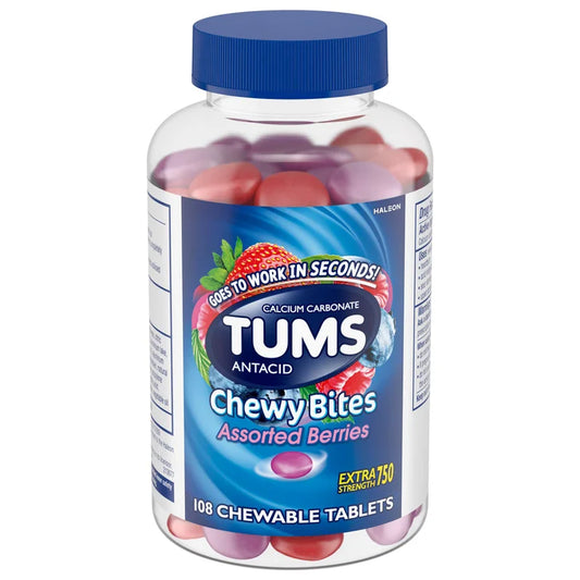 TUMS Antacid Chewy Bites Assorted Berries, 108 Chewable Tablets