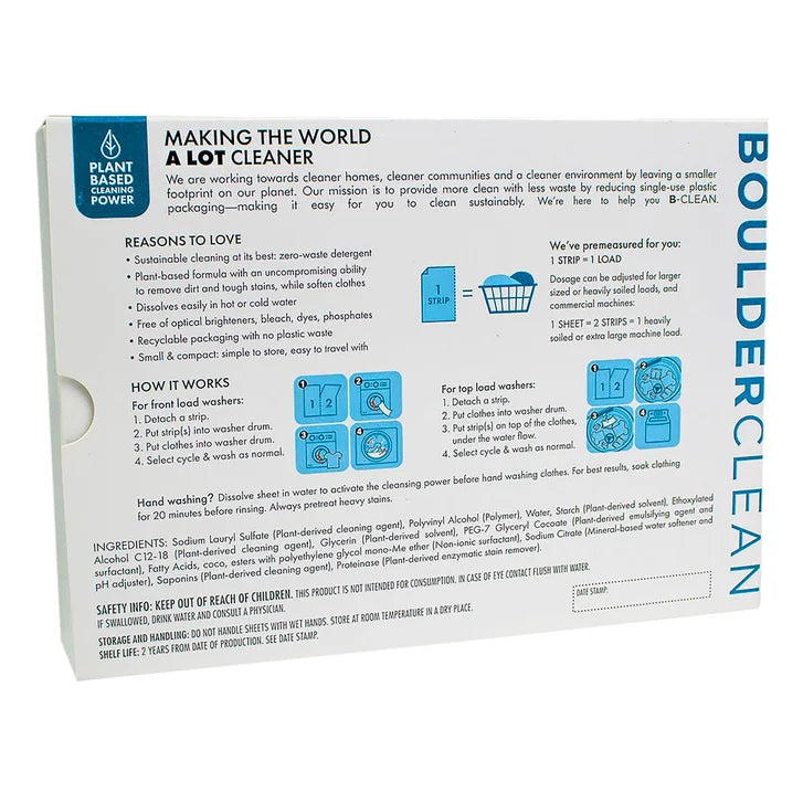 Boulder Clean Laundry Detergent Sheets, Free & Clear, 160 Loads, 80 Sheets