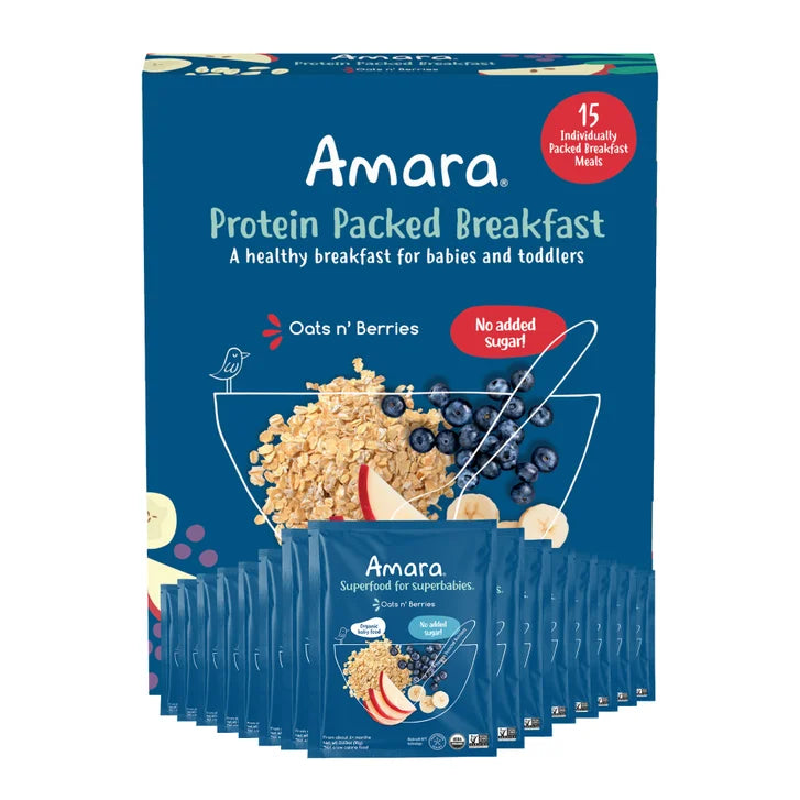 Amara Baby and Toddler Protein Packed Breakfast Cereal Oats and Berries, 15 Meals