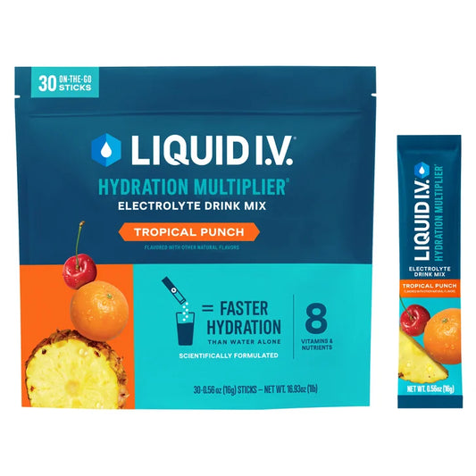 Liquid I.V. Hydration Multiplier, 30 Individual Serving Stick Packs in Resealable Pouch, Tropical Punch