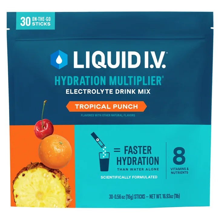 Liquid I.V. Hydration Multiplier, 30 Individual Serving Stick Packs in Resealable Pouch, Tropical Punch