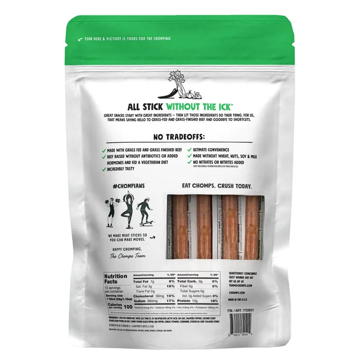 Chomps Jalapeno Grass Fed Beef Sticks, 12-count