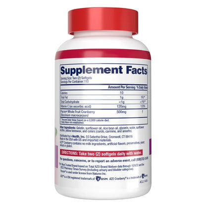 AZO Cranberry Urinary Tract Health 500 mg, 220 Softgels