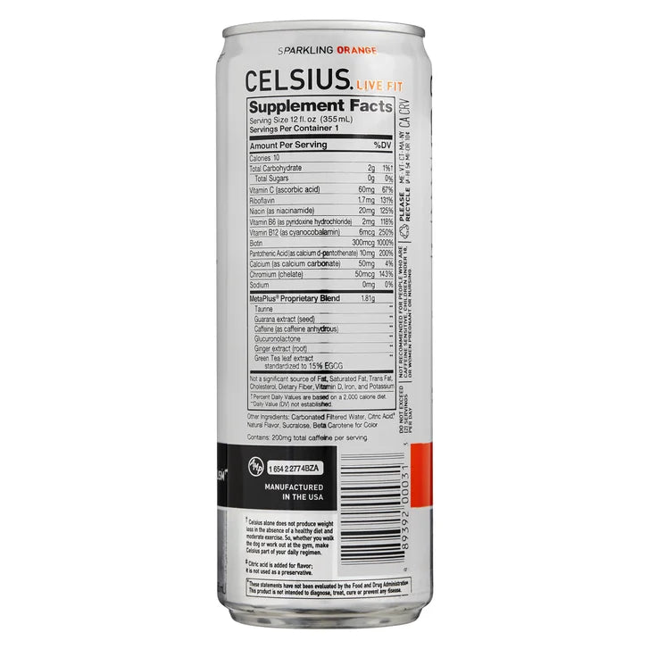 Celsius Sparkling Energy Drink, Orange, 12 fl oz, 24-count