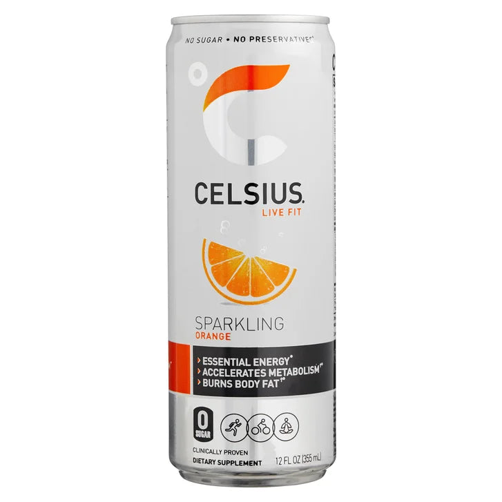 Celsius Sparkling Energy Drink, Orange, 12 fl oz, 24-count