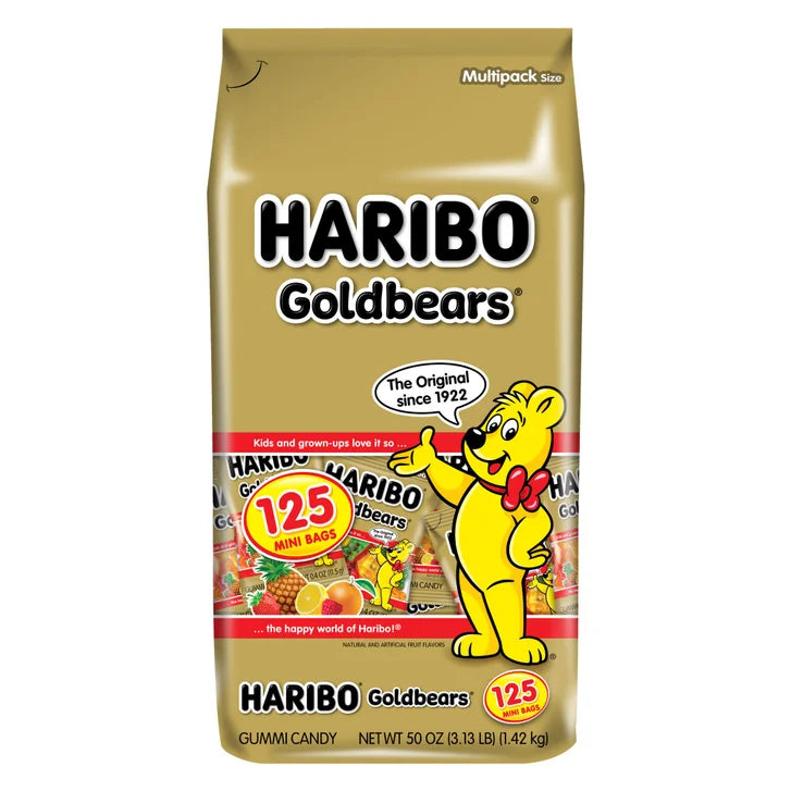 Haribo Goldbears Gummi Candy, Mini Bags, 0.4 oz, 125-count