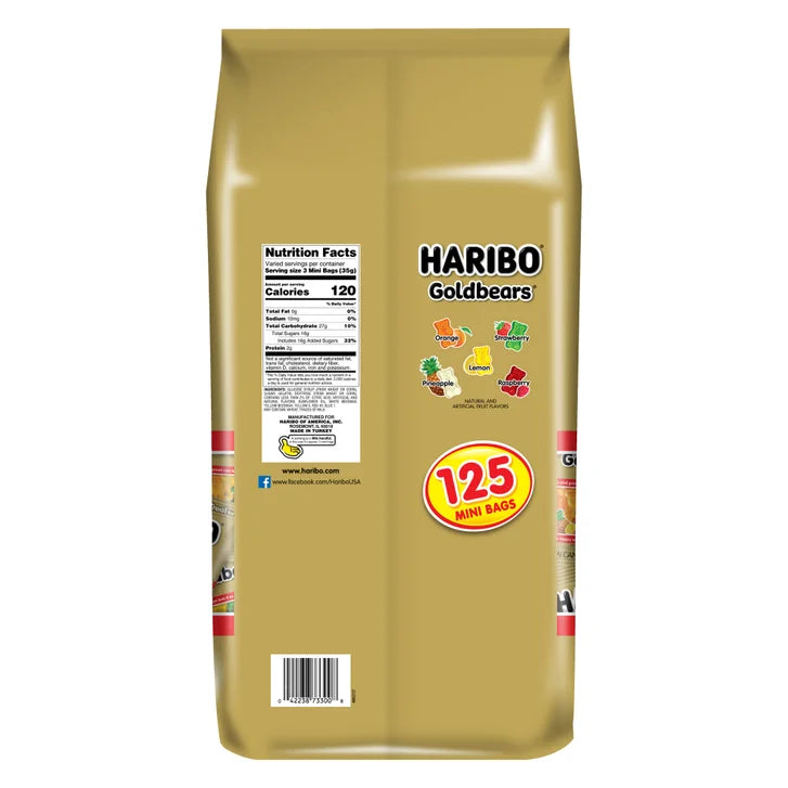 Haribo Goldbears Gummi Candy, Mini Bags, 0.4 oz, 125-count